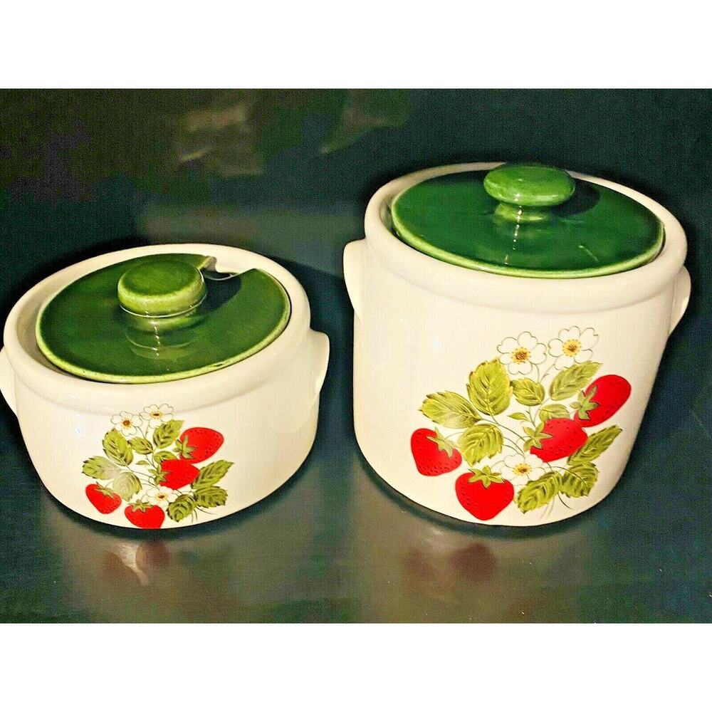 Vintage McCoy Pottery Strawberry Country Soup Tureen Set - 2 QT Dish 1424 & 1421